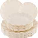 LIYH 24 Pcs Plastic Plates Reusable,Unbreakable Dinner Plates, Scalloped Plastic Plates, Dishwasher Safe,Ivory Plate Sets Perfect for Parties, Birthday, Picnics, BPA Free(12Guests)