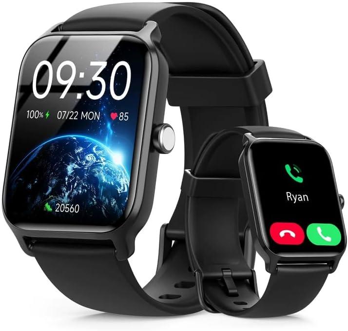 Smart Watch for Men, Alexa Built-in 1.85" HD Touchscreen Fitness Tracker with Bluetooth Call, 24/7 Heart Rate/Sleep/SpO2 Monitor, 100+ Sport Modes,2ATM Waterproof Smartwatch for Android iPhone(Black)