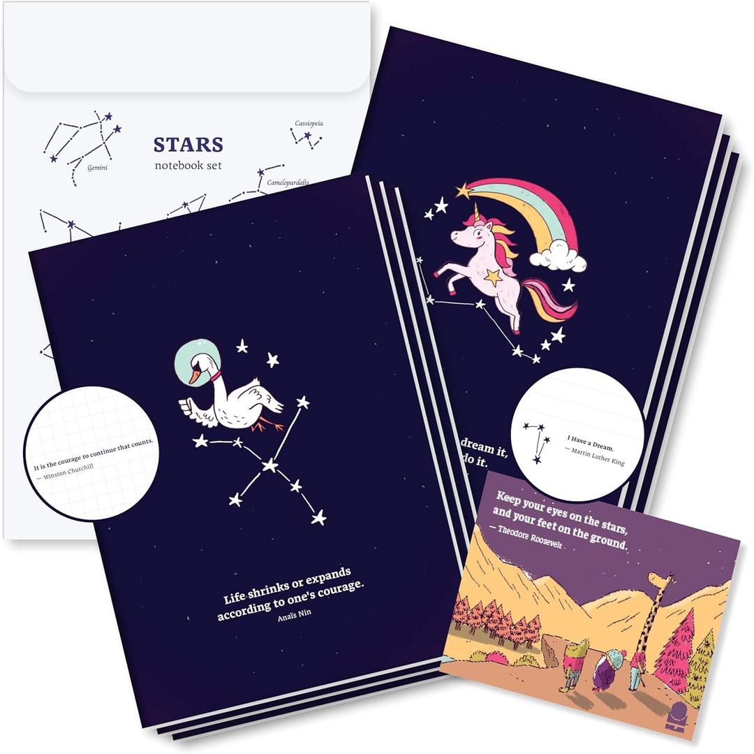 6 Pack Inspirational Journaling Notebooks Aesthetic - A5 Small Journals for Kids | Cute Notebook for Writing, Drawing, Doodling Note-taking and More | 8.3"x5.8" | Stars Model