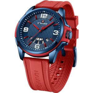 NAVIFORCE Waterproof Watch for Men Women, Analog Auto Date Military Sports Unisex Wristwatch,Silicone Strap (Red+Blue)