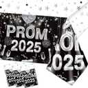 HOWAF 3pcs Prom 2025 Tablecloth, Prom Table Cover for High School Graduation Party Decoration, Prom Party Decoration Plastic Tablecloth Black and Silver