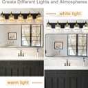 Modern Crystal Bathroom Vanity Light Black Gold 5-Lights Bathroom Lighting Fixtures Over Mirror, Brass Wall Light Fixtures