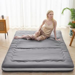 Japanese Floor Mattress, 4" Japanese Futon Mattress, Foldable & Portable Shiki Futon (shikibuton), Roll Up Thicken Sleeping Tatami Mat Sleeping Pad for Camping (Grey, 54 x 80)