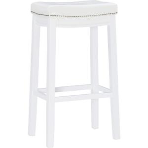 Linon Claridge White 32.25 Seat Height Backless Bar Stool with Faux Leather Upholstered Seat, Standard