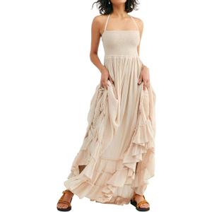 R.Vivimos Womens Summer Boho Sexy Backless Long Dresses (Medium, Beige)