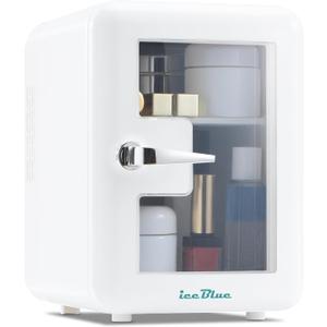 Iceblue Skincare Fridge with Viewing Window, 4L/6Can Makeup Mini Fridge for Bedroom, 110V AC/ 12V DC Refrigerator Cooler & Warmer for Car, Office & Dorm, Small Fridge for Cosmetics, Skin Care-WHITE