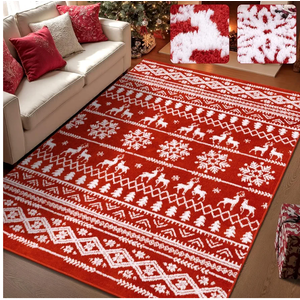 Yamaziot Christmas Area Rug 5x7, Non-Slip Washable Snowflake Living Room Rug with Rubber Backing, Low Pile Soft Rug Holiday Decor Xmas Floor Carpet for Living Room, Bedroom, Red