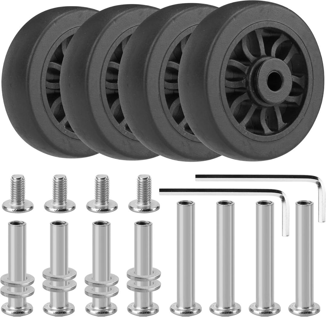 4 Pcs Luggage Replacement Wheels, 55mm/2.17in Plastic Suitcase Wheels Replacement, Wear-Resistant Spare Luggage Casters Repair Kit, V-C8