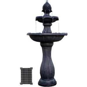 XBrand 44" Solar Powered 2-Tier Outdoor Water Fountain, Fiberglass Resin Fountain with Solar Panel and Auto Shut-Off Pump, Black
