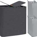 STORAGE MANIAC Double Laundry Hamper, 136L Laundry Sorter with Lid and Removable Bags, Clothes Hamper, Large 2 Section Clothes Basket with Handles for Small Space, Dorm, Closet, Bathroom, Black