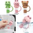 2 x 6-Pack Straw Covers Cap for Stanley Cup, Stanley Straw Caps Compatible with 40 oz Stanley Tumbler, Reusable Silicone Dust-Proof Straw Tips for Stanley Jug Drinking Straws Plug, Animals