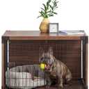 IRIS USA Modern Wooden Dog Crate  Stylish Furniture-Style Indoor Kennel & End Table for Small to Medium Dogs, Secure Enclosed Pet Cage with Sliding Door, Dark Brown