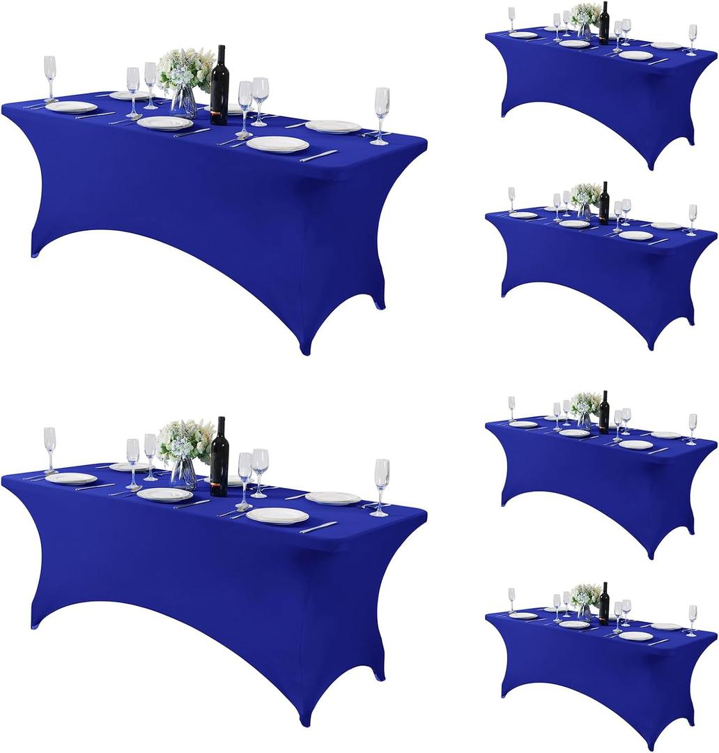 Fokitut 6 Pack Spandex Table Cover for 6FT Table Universal Fitted Stretch Tablecloth for Party, Banquet, Wedding and Events-Royal Blue
