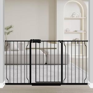 Fairy Baby Extra Wide Baby Gate for Doorways Auto Close Safety Gates for Bedroom, Fits 57.5 Inch to 62 Inch with Pressure Mounted Extention Kit, Black