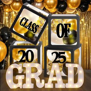 BainGesk Graduation Decorations 2025, 4 LED Light Up Letters "GRAD" with Balloons Boxes, Graduation Decorations Class of 2025, Grad Party Decor