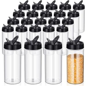 Zhehao 24 Pieces Plastic Spice Containers Plastic Spice Bottles Clear Reusable Large Empty Seasoning Jars with Shaker Lids for Kitchen Storage Seasoning Powder Herbs(16 oz,Cylinder,Clear and Black)
