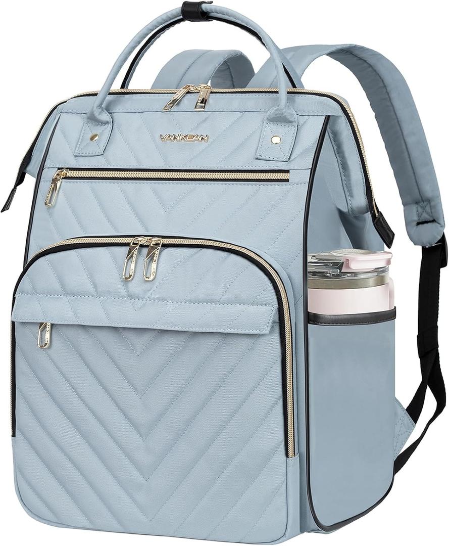 VANKEAN 17 Inch Laptop Backpack for Women Men Fashion Computer Work Bag, Large Capacity Waterproof, with USB Port & RFID Pockets, College Daypack Business Travel Backpack, Light Blue