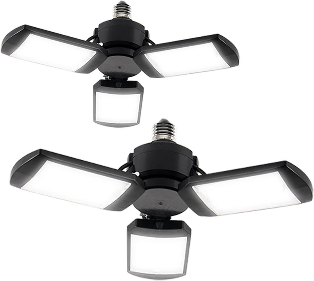 LED Garage Lights - 4000 Lumen 6500K Daylight 40W, Deformable Three Leaf Garage Organization Ceiling Lighting, Pack of 2