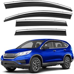 Shatterproof Tape-On Rain Guards for Honda CR-V 2012-2016 with Stainless Steel Chrome Trim, Out-Channel Window Deflectors Vent Window Visors Rain Sun Wind Guards Shade Deflectors, 4 pcs