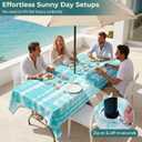 Outdoor Tablecloth with Umbrella Hole Waterproof Heavy Duty 60 x 84 Inch Rectangular Patio Table Cloth Cover with Zipper for Garden, Picnic, Backyard Party, Teal Tie-Dye