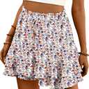 Lepunuo Flowy Shorts for Women Boho Ruffle Tiered Skorts Summer Skorts | High Waist Casual Shorts,Floral Skort,Double-Layer, Mini Skirt S