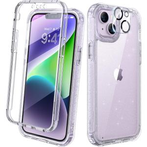 Diaclara Designed for iPhone 14 Plus Case, Full Body Rugged Case with Built-in Touch Sensitive Anti-Scratch Screen Protector, with Camera Lens Protector for iPhone 14 Plus 6.7" (Clear Glitter)