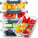 KOMUEE Glass Meal Prep Containers 3 Compartments, 5 Pack 36 oz, Glass Food Storage Containers with Lids, Airtight Lunch Bento Box, Portion Control, Freezer and Microwave Safe (Gray)