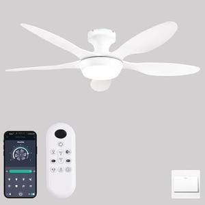 GJeg Ceiling Fan with Lights, 46 Inch Low Profile Ceiling Fan with Light and Remote/APP Control, Flush Mount, 6 Speeds Reversible, Dimmable Noiseless Ceiling Fans for Bedroom, Indoor/Outdoor, White