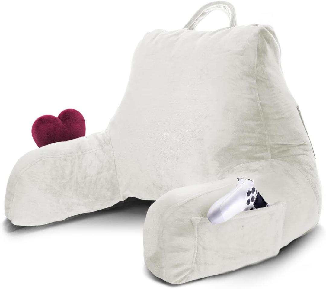 Nestl Reading Pillow for Kids & Teens with Shredded Memory Foam, Backrest Pillows for Reading, Watching, and Gaming, Use on The Couch, Bed, or Floor, Adjustable Support with Washable Cover White (Small 14")