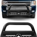 Bull Bar 3 Front Grille Brush Push Bumper Guard with Removable Skid Plate Compatible with Chevy Silverado 1500 / GMC Sierra 1500 2007-2018, for Chevy Suburban 1500 2007-2014,Black