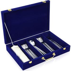 Pickmesh Silverware Case with Lid and Handle, Silverware Storage Box Sterling Silver Flatware Chest Without Silver Tarnish Proof Utensils Organizer for Kitchen Elegant Decor Wedding Gifts(Royal Blue)
