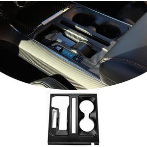 Jogon Genuine Carbon Fiber Gear Shift Cup Holder Panel Trim for Ford F150 Raptor Lariat 2021 2022 2023 2024 Center Console Water Cup Holder Decorative Frame (Matte Black)