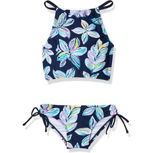 Kanu Surf Girls' Daisy UPF 50+ Beach Sport Halter Tankini 2-Piece Swimsuit, Charlotte Floral Navy, 12