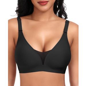 Brasfor Women WirelessSeamless Mesh Push Up No Underwire Plus Size Soft Comfortable Sleep Everyday Brattlets with Extender (Black, M)