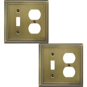 OKAWYC Toggle/Duplex Light Switch Cover Belaire Beaded Metal Wall Plate, 2-Pack Antique Brass 2 Gang, for Light Switch Cover Outlet Cover Decorative Wallplate, Durable