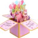 Happy Birthday Aunt Pop Up Card, Foldable 3D Birthday Greeting Card with Envelope Funny Colorful Balloons and Fireworks Popup Gift Box for Aunt, 23x23x17.6cm/9.06x9.06x6.93 in