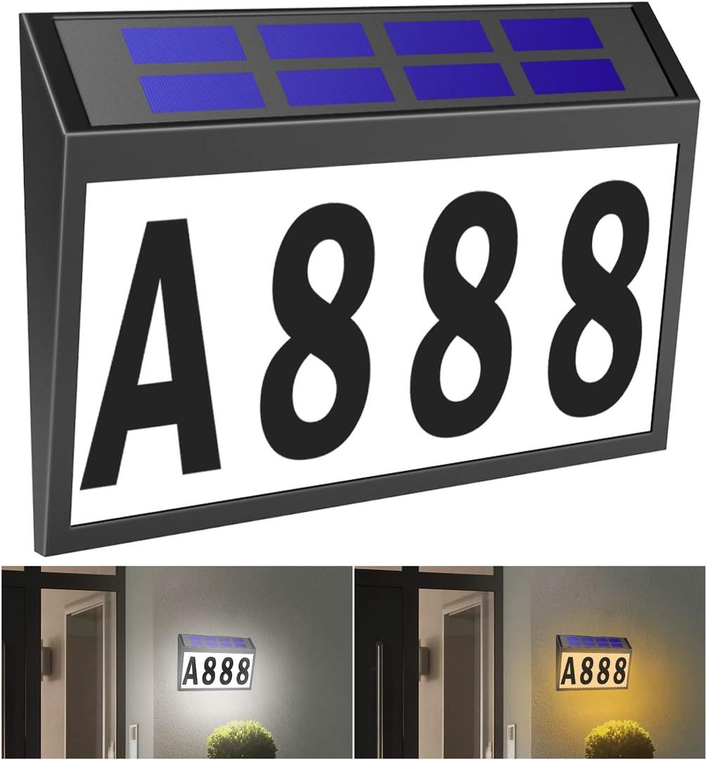 Solar House Numbers Light, T-SUNUS Lighted House Numbers Sign Plaque Address Numbers for Houses Waterproof LED Solar Powered Address Sign for Houses Mailbox Street Yard