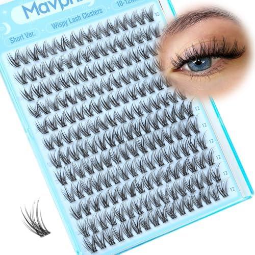 Wispy Lash Clusters 10-12MM Eyelash Clusters Short Individual Lashes Natural Cluster Eyelashes Extensions for Daily Wear DIY Lash Extensions at Home (192Pcs, Clear Band, C Curl, 0.07D, Reusable)