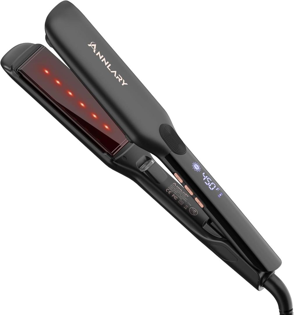 Hair Straightener, 1.75 Inch Flat Iron with Infrared and Ionic Technology, Titanium Plate with Ceramic Coating Dual Voltage Straightener with Heat-Resistant Silicone for All Hair Types
