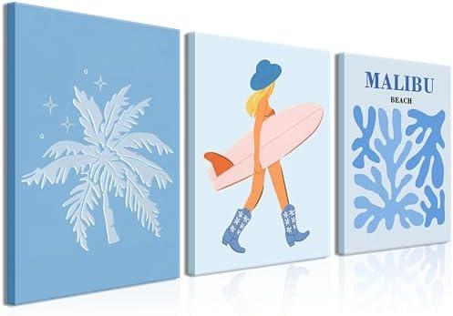 Blue Coastal Cowgirl Room Decor Set of 3 Beachy Wall Art Light Blue Coastal Teen Girl Poster Prints Preppy Beachy Canvas Wall Decor Pictures for Bedroom Living Room Dorm Framed 16x24 Inch