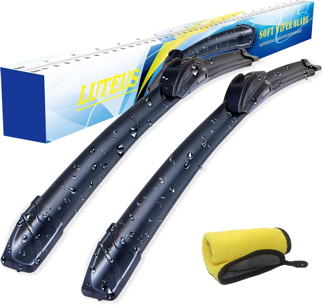 Windshield Wipers, 22" + 22'' Wiper Blades, OEM Quality, LUTEUS Premium All- Seasons for Replacement Windshield Wiper Blades (Set of 2), With Extra 1PC Premium Microfiber Towels