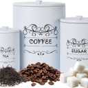 Kitchen Canisters Set of 3, Airtight Vintage Food Storage Jars with Lids for Farmhouse Kitchen Decor, Rustic White Canisters for Coffee, Sugar, Tea Storage