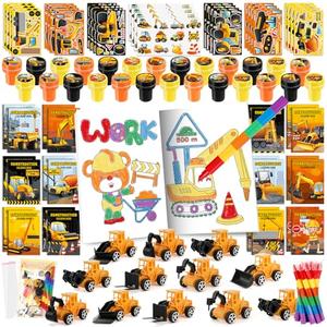 BenLouis 84Pcs Construction Party Favors Excavator Theme Coloring Books Crayons Sticker Set Bulk for Kids Construction Birthday Goodie Bag Stuffer Classroom Gifts Rewards Craft Pinata Fillers