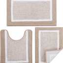 Bathroom Rugs Sets 3 Piece with U-Shaped Contour Toilet Mat Shower Rugs Absorbent Microfiber Plush Bath Mats Non Slip Bath Rugs Shaggy Floor Mats Machine Washable (18"x26" + 20"x32" + U Shape 20"x24", Beige)