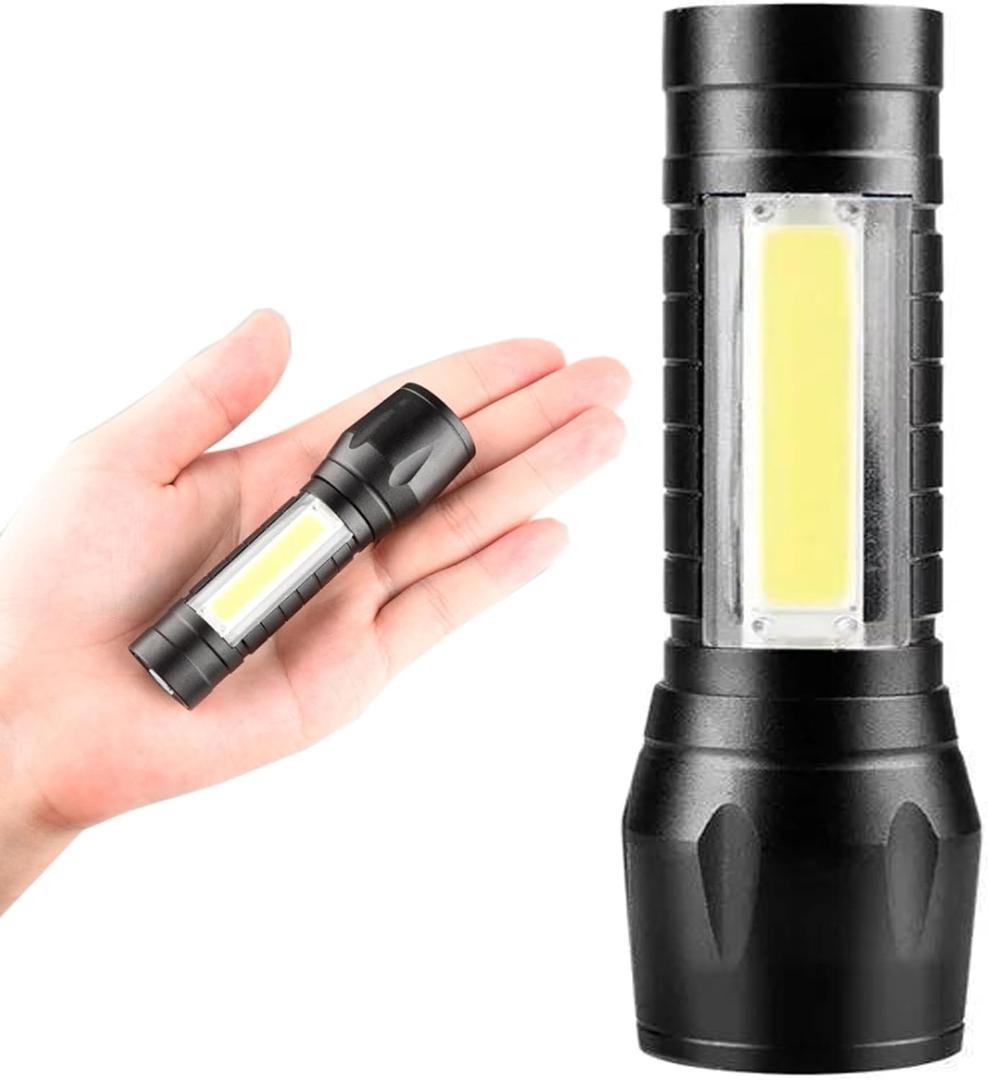 2 x LED Flashlights, High Powered 10000 Lumens Super Bright Mini Pocket Flashlight, Rechargeable, Zoomable Waterproof Flash Lights for Emergency, Outdoor, Home, Camping, Hiking (Car511)