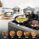 3 Ply Stainless Steel Cookware Set, AIVIKI 10-Pieces Pots and Pans Set, Induction Kitchen Cookware Set, Oven Safe to 500, Chef Quality Cooking Set w/Fry Pans, Saucepans, Dutch Oven, Kitchen Essential