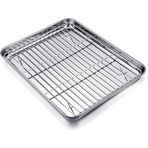 TeamFar Baking Tray and Rack Set, Stainless Steel Baking Pan Cookie Sheet with Cooling Rack, 12.5 x 9.5 x 1 inch, Non Toxic & Healthy, Easy Clean & Dishwasher Safe