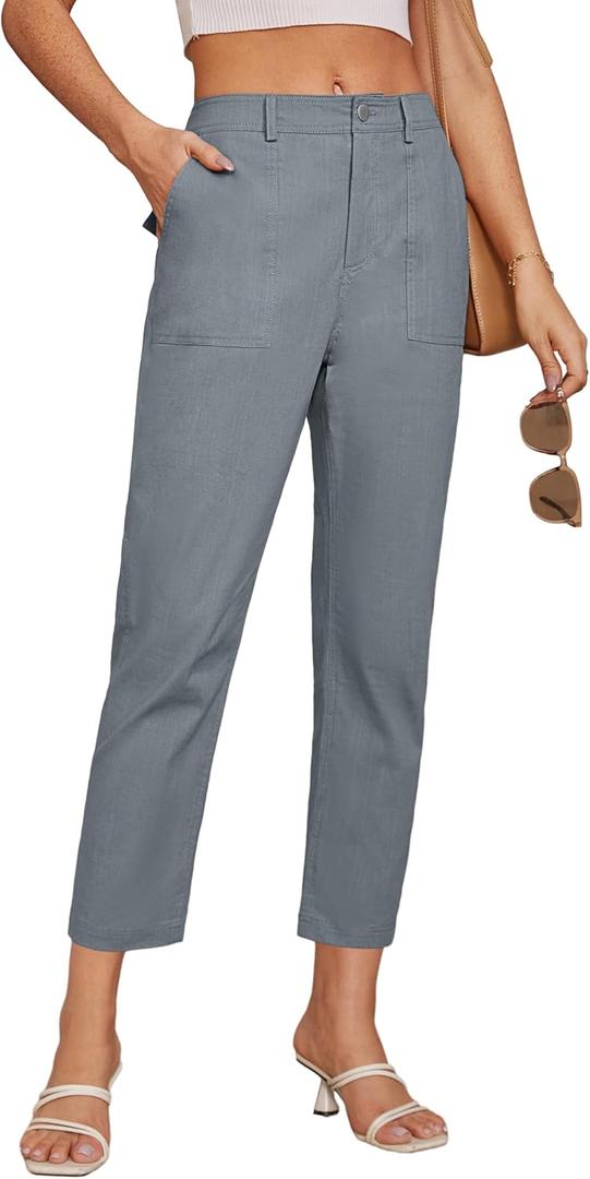 GRACE KARIN Women's 2025 Work Pants Casual High-Waisted Business Tapered Leg Trousers with Pockets (X-Large, Blue Grey)