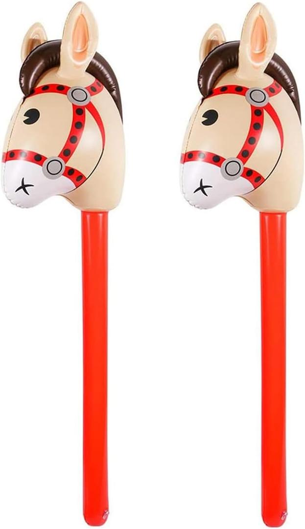 2 Pieces Inflatable Stick Horse Inflatable Stick Horse Balloon Funny Stick Horse Toy for Kids Inflatable Stick Horse Birthday Gift Cowboy Party Supplies (37 Inch Brown)