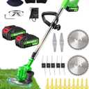 21V Electric Weed Wacker Crodless, 4 in 1 Grass Trimmer/Lawn Edger, Lightweight Weed Electric Eater with 4 Types Blades, 2 * 4.0Ah Battery and Charger Included (Green)